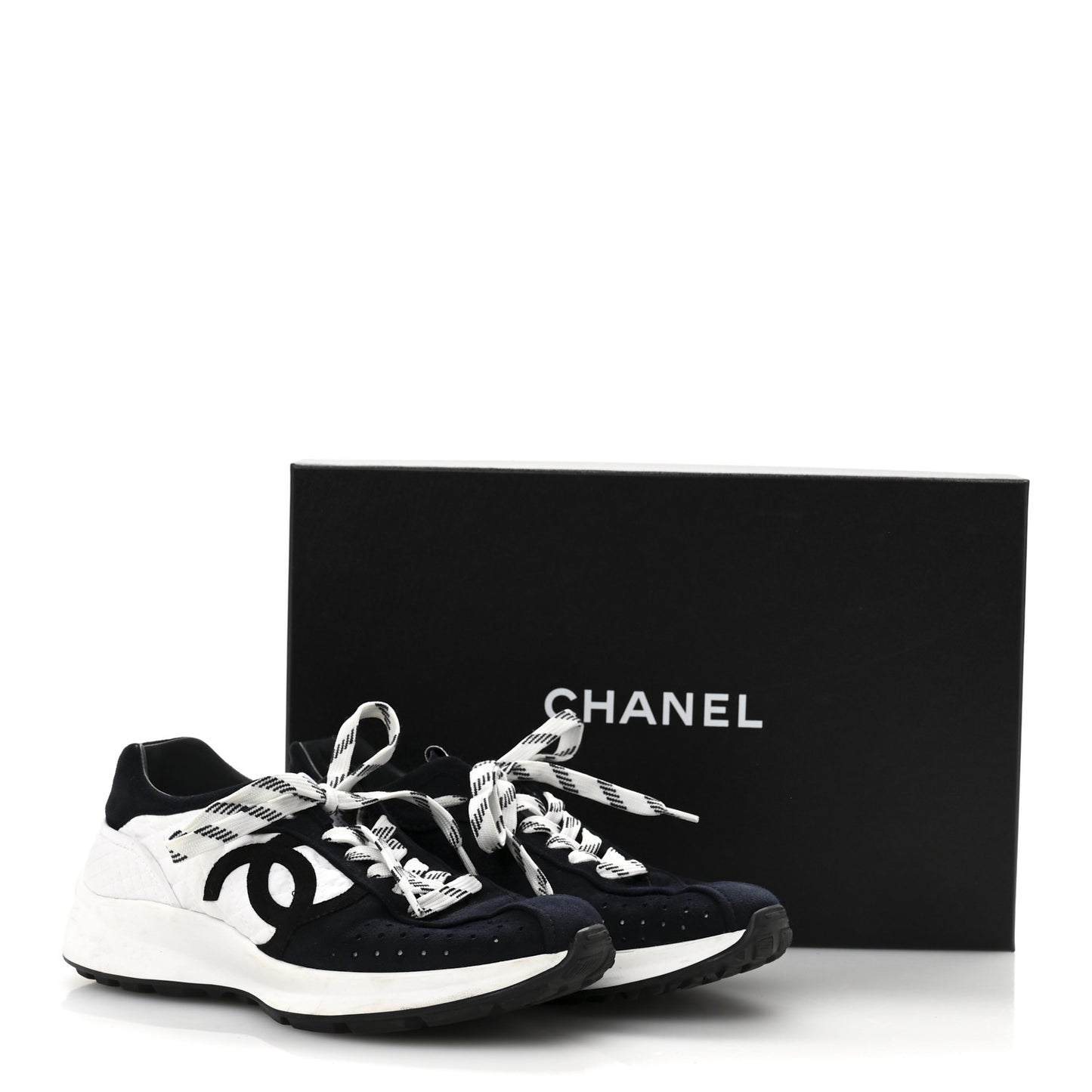 Fabric Suede Kidskin CC Sneakers 37.5 Dark Navy White