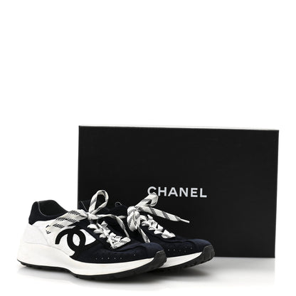 Chanel Fabric Suede Kidskin CC Sneakers 37.5 Dark Navy White 12 of 12