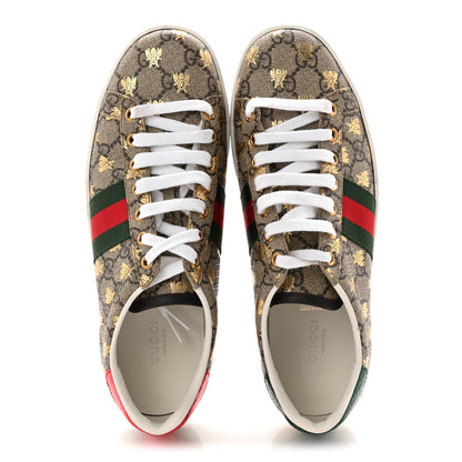 Gucci GG Supreme Monogram Bees Ayers Web Womens Ace Sneakers 39 Beige Oro Green Red 2 of 9