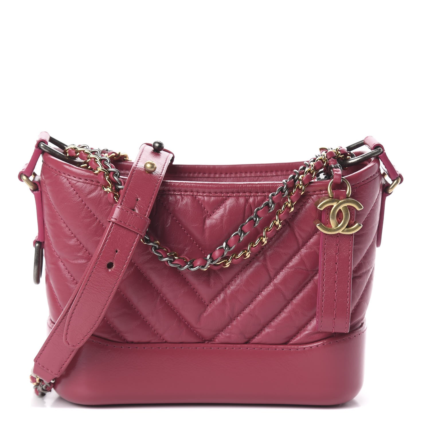 Chanel Aged Calfskin Chevron Quilted Small Gabrielle Hobo Dark Pink 1 of 9