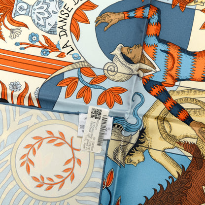 Hermes Silk La Danse Des Amazones Scarf 90 Bleu Jean Orange 4 of 4