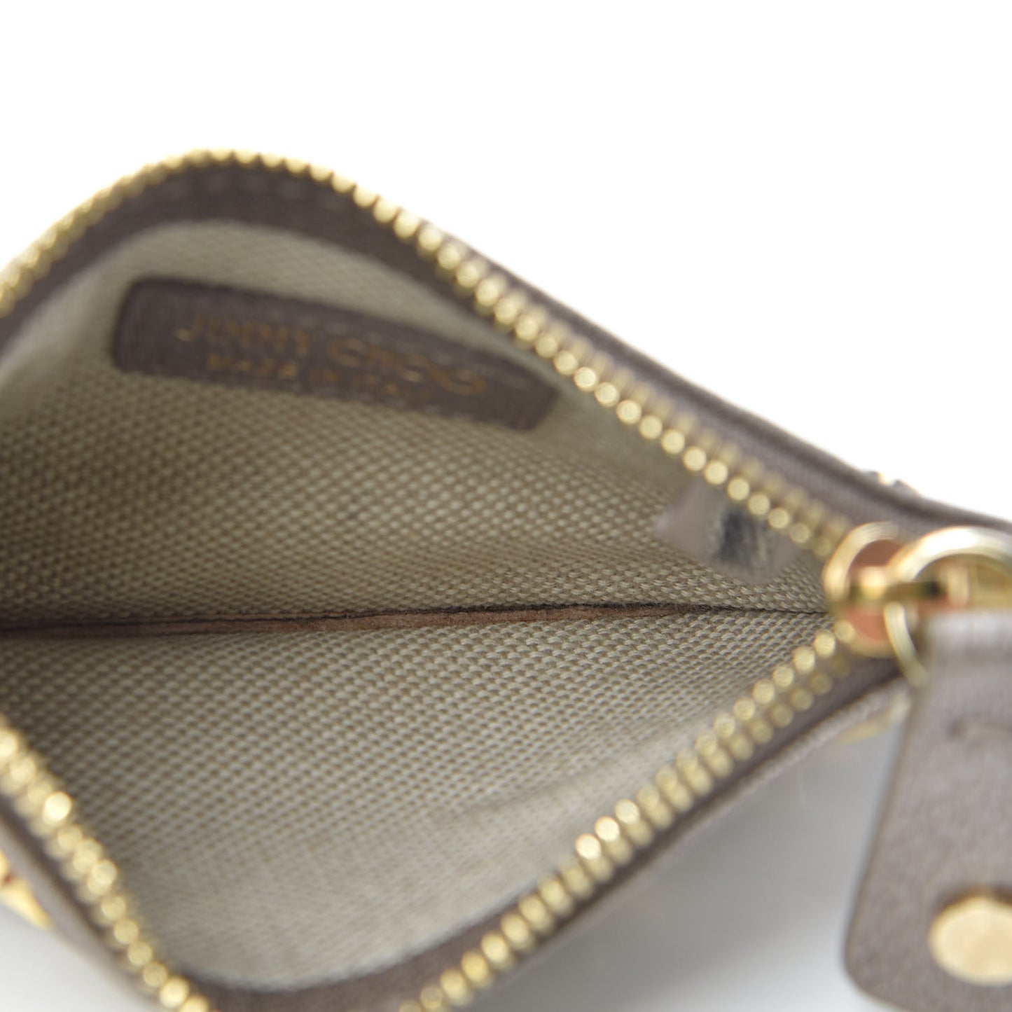 Pearlized Grainy Calfskin Nancy Star Studded Key Pouch Light Khaki