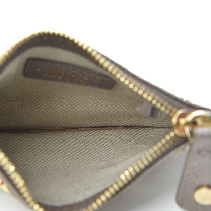 Jimmy Choo Pearlized Grainy Calfskin Nancy Star Studded Key Pouch Light Khaki 5 of 8