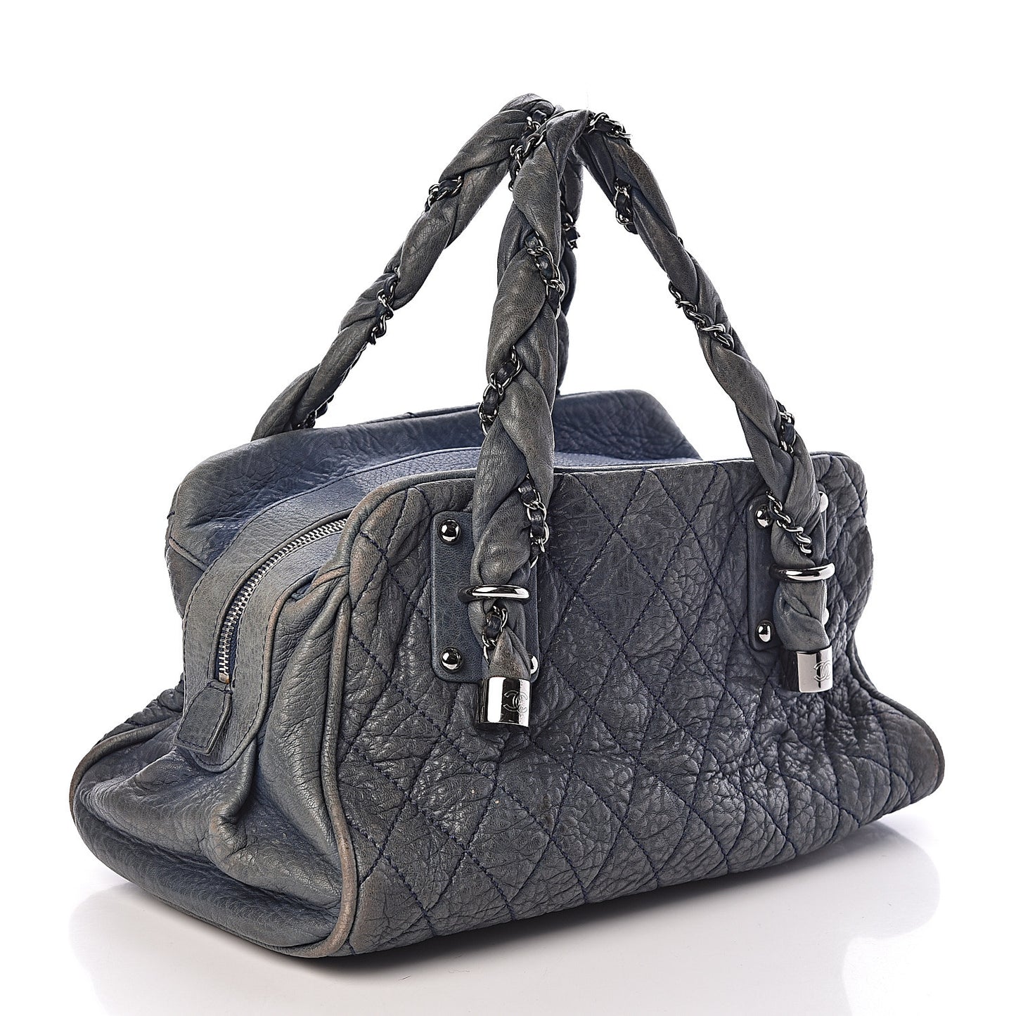 Distressed Lambskin Lady Braid Bowler Blue