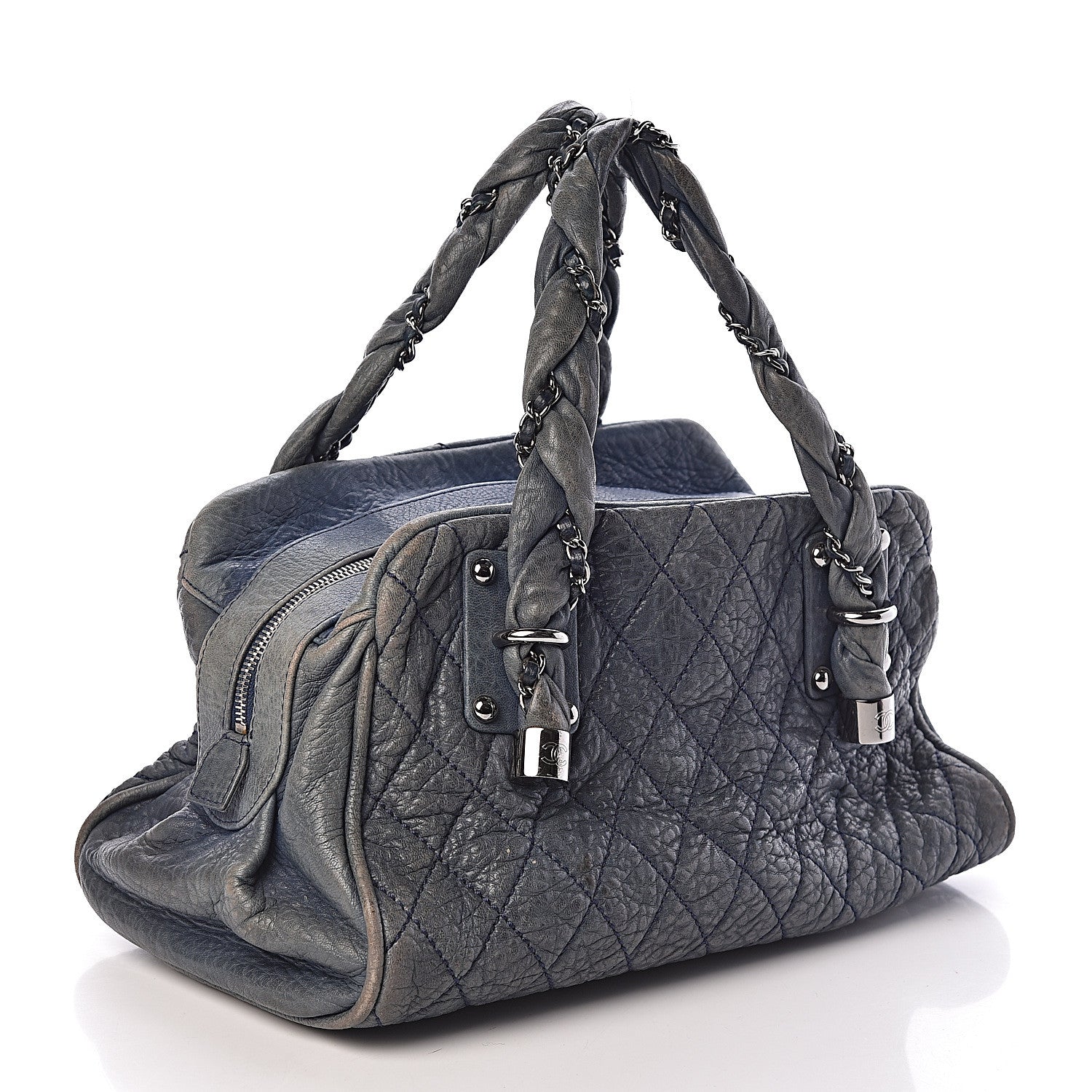 Chanel Distressed Lambskin Lady Braid Bowler Blue 3 of 10
