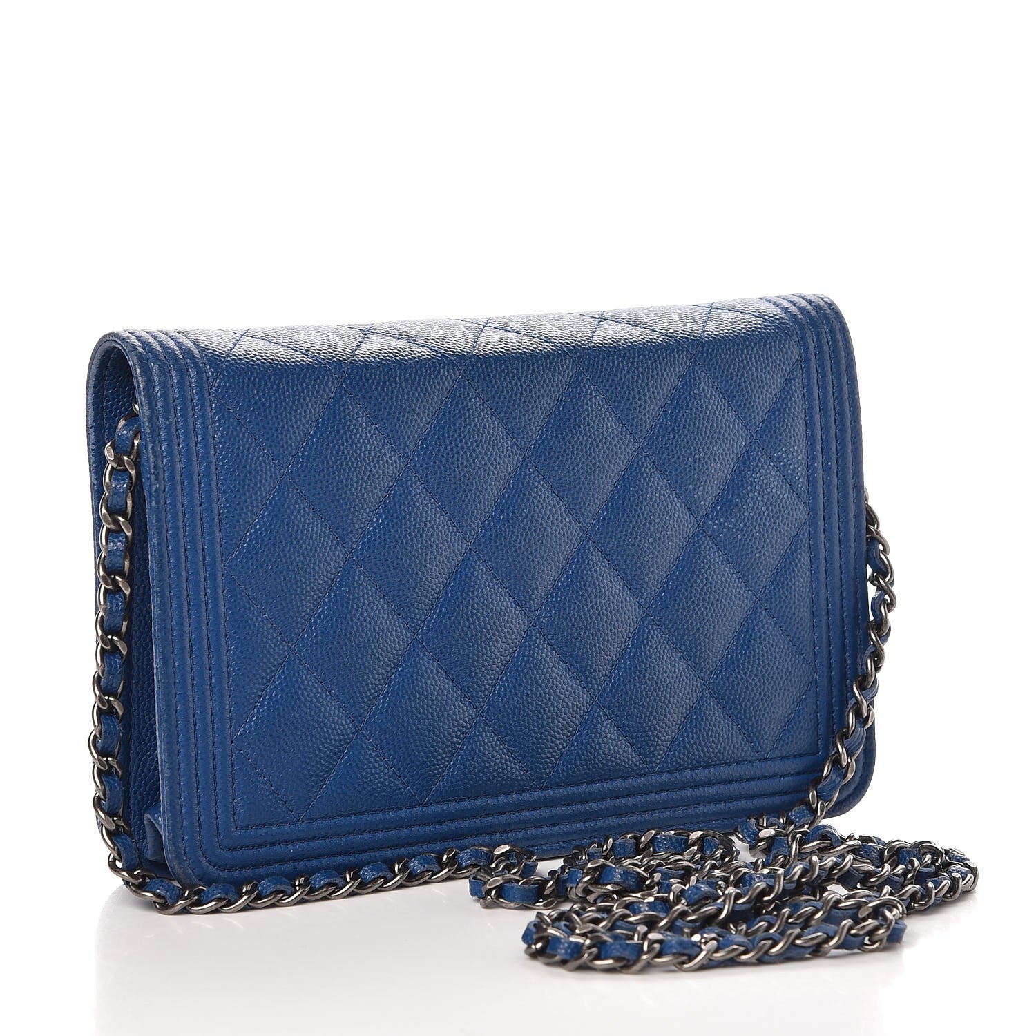 Chanel Caviar Quilted Boy Wallet On Chain WOC Blue 3 of 14