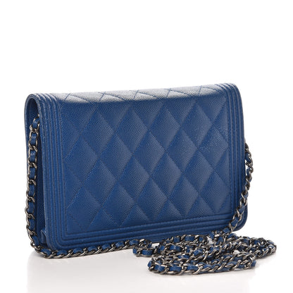 Chanel Caviar Quilted Boy Wallet On Chain WOC Blue 3 of 14