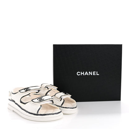 Chanel Calfskin Printed Velcro Dad Sandals 38 White Black 11 of 11