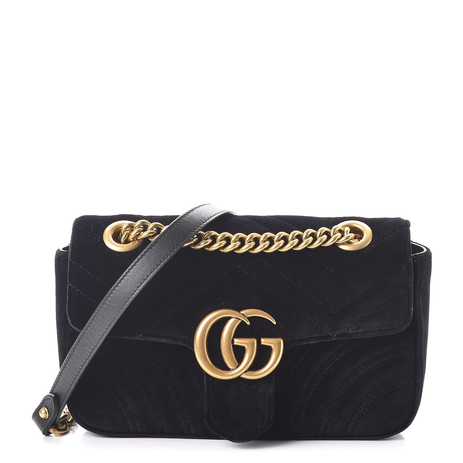 Gucci Velvet Matelasse Mini GG Marmont Shoulder Bag Black 1 of 9