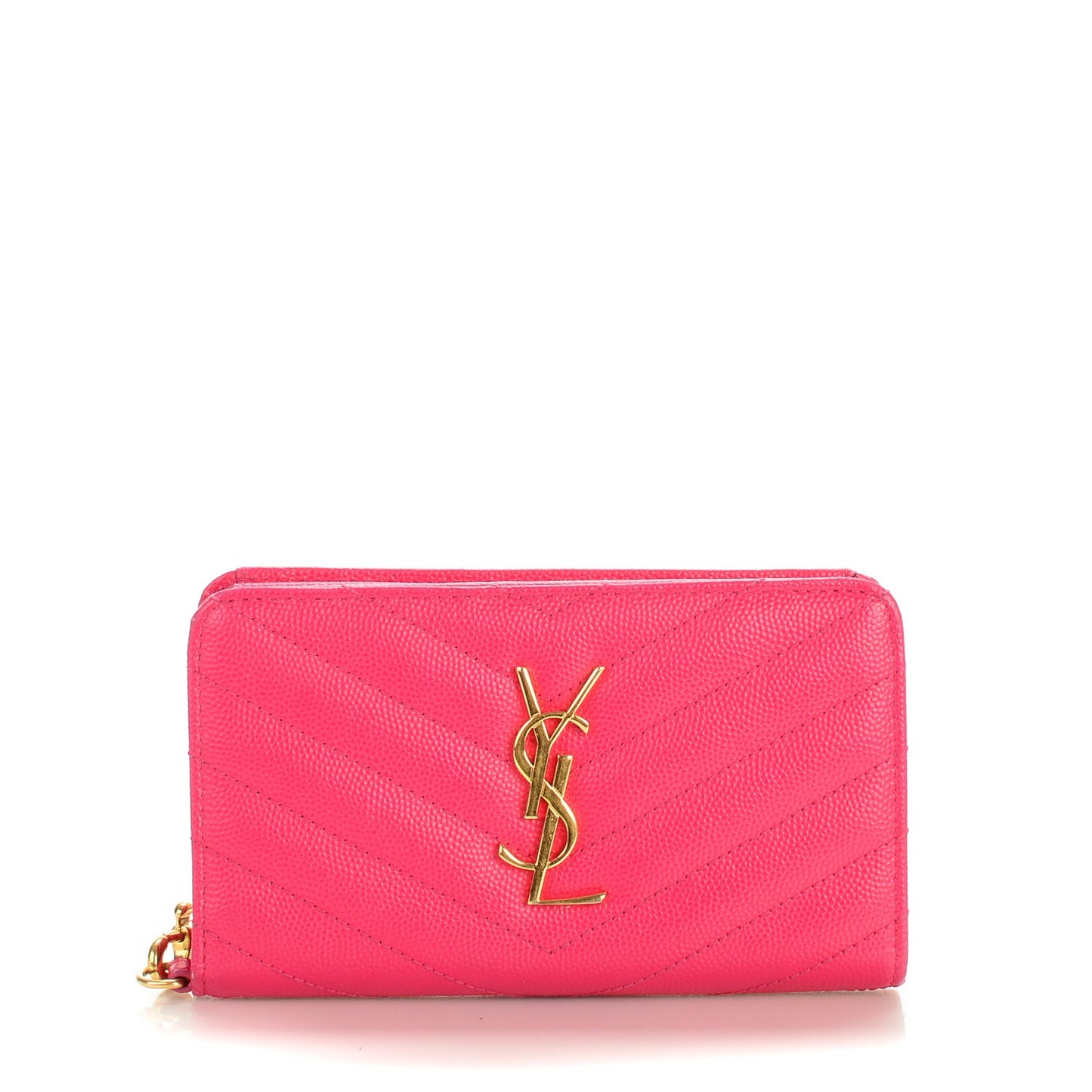Grain De Poudre Matelasse Chevron Monogram Phone Wallet Lipstick Fuchsia