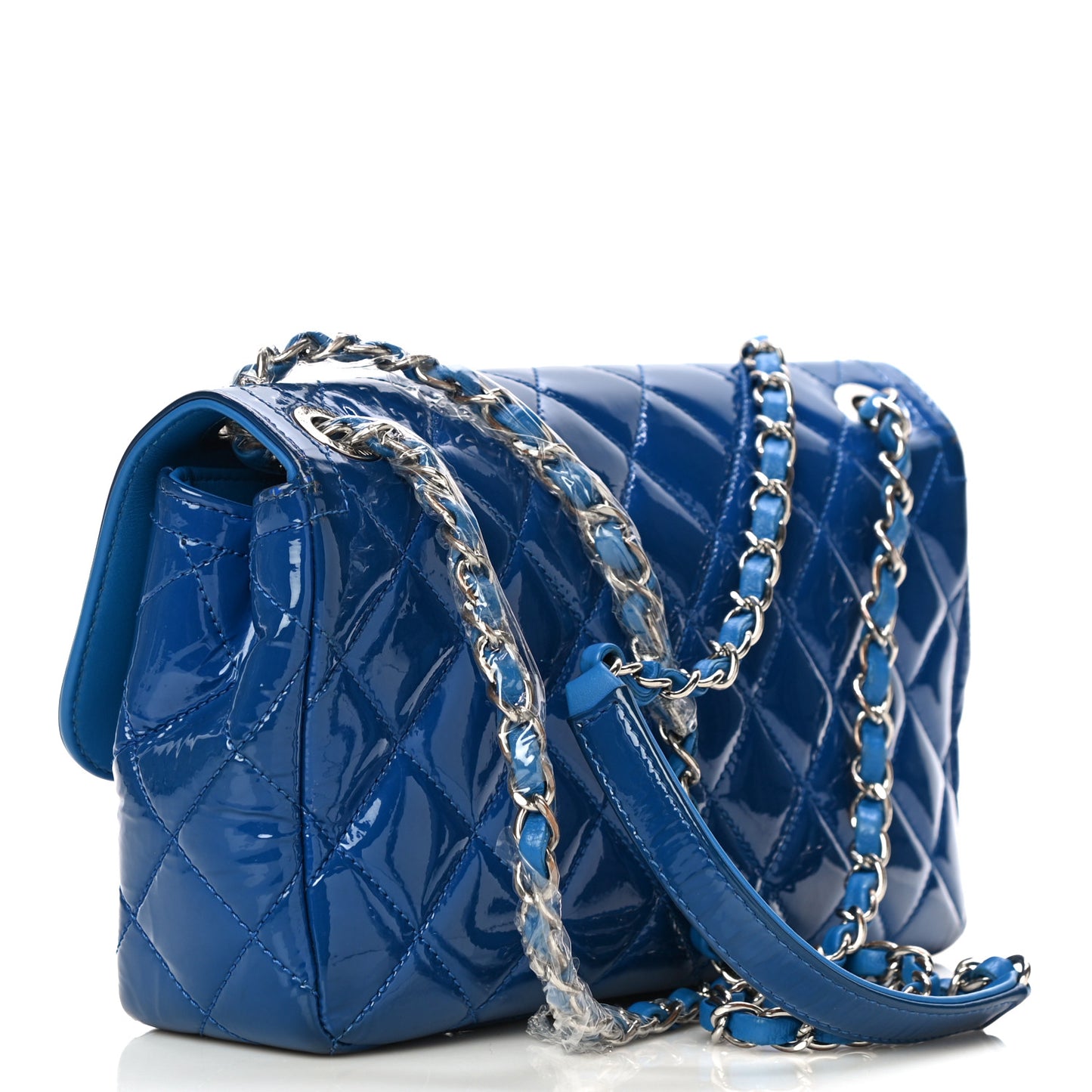 Patent Quilted Large Coco Shine Flap Blue