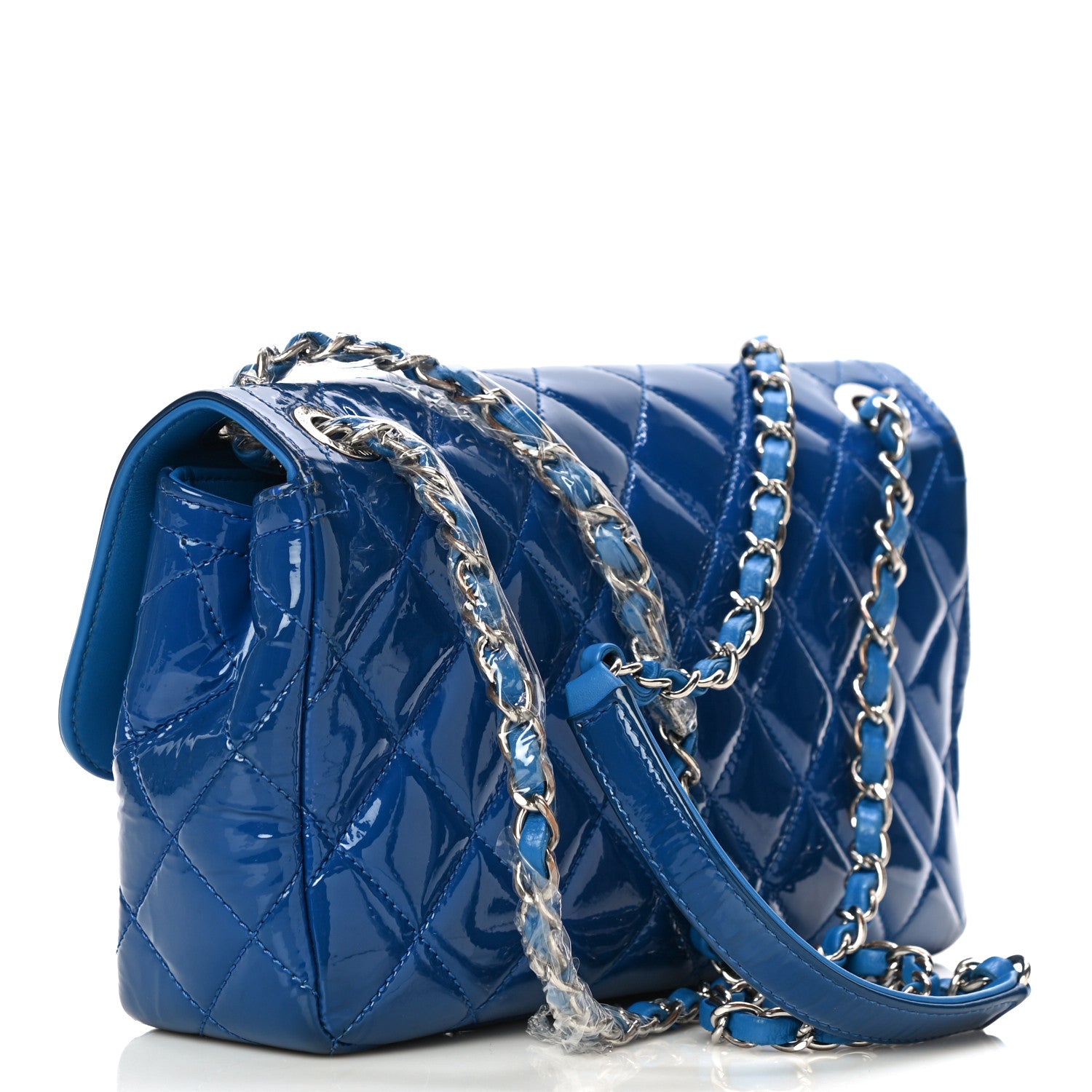 Chanel Patent Quilted Large Coco Shine Flap Blue 2 of 10