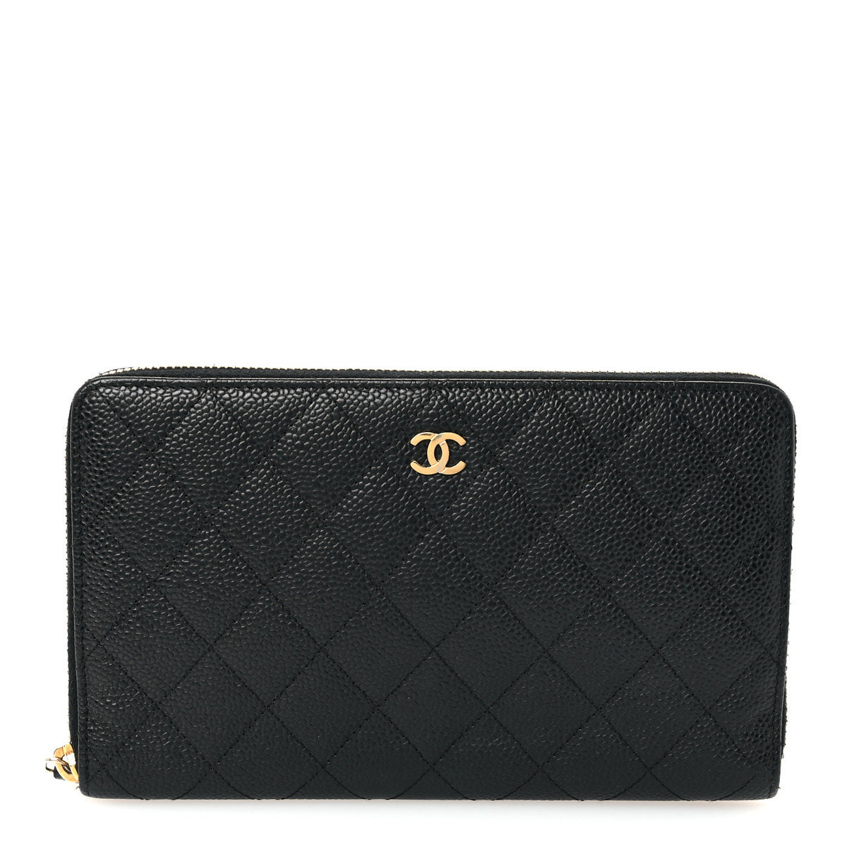 Caviar Quilted Large Zip Around Organizer Wallet Black