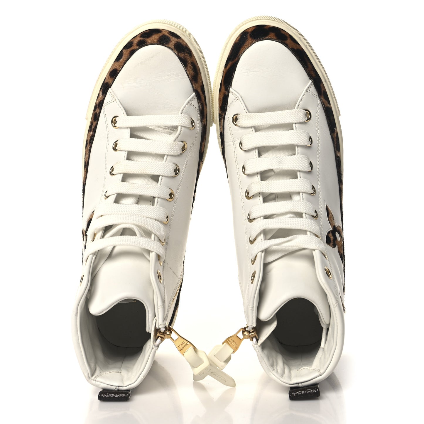 Pony Hair Leopard Calfskin Monogram Giant Stellar Sneaker Boots 37 White