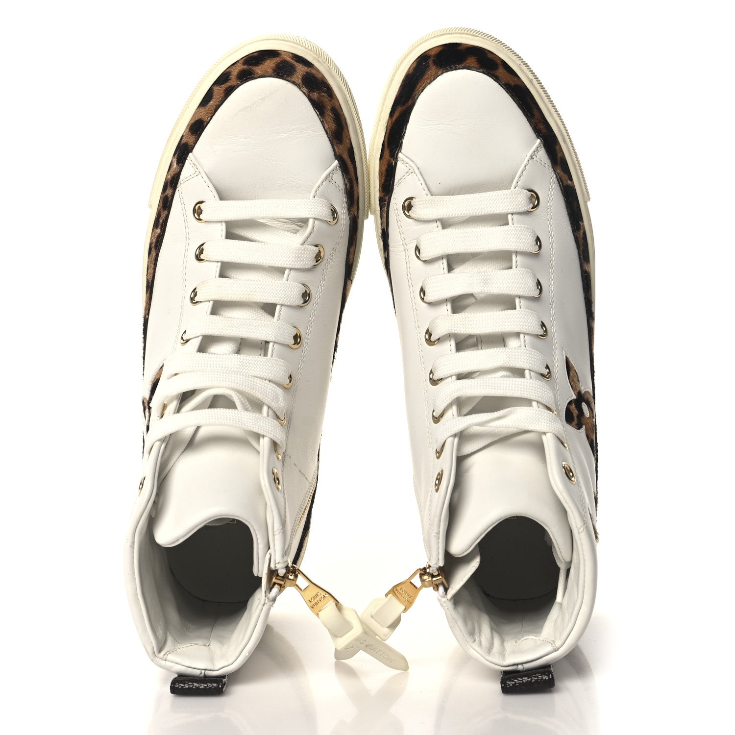 Louis Vuitton Pony Hair Leopard Calfskin Monogram Giant Stellar Sneaker Boots 37 White 2 of 8