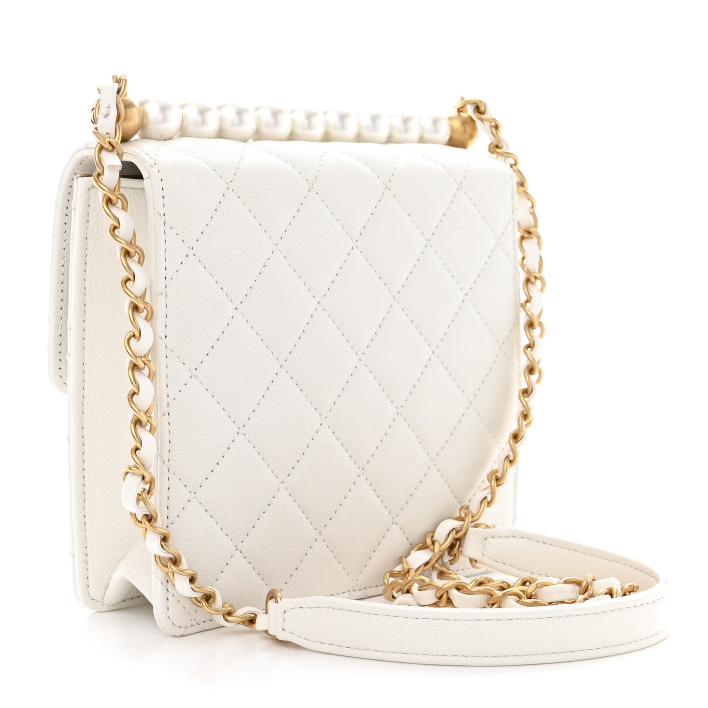 Goatskin Quilted Chic Pearls Flap White