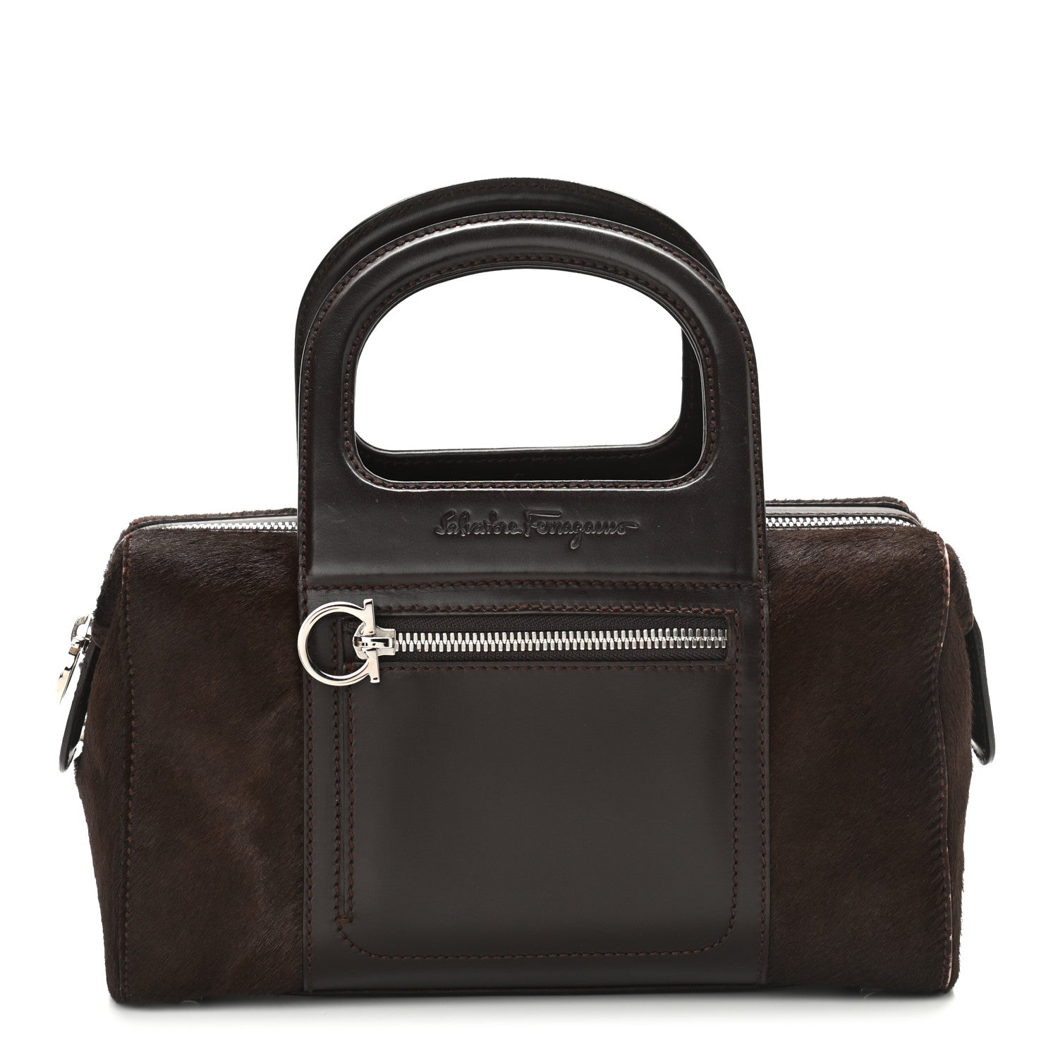 Salvatore Ferragamo Calfskin Calf Hair Mini Top Handle Bag Brown 1 of 9