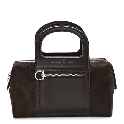 Salvatore Ferragamo Calfskin Calf Hair Mini Top Handle Bag Brown 1 of 9