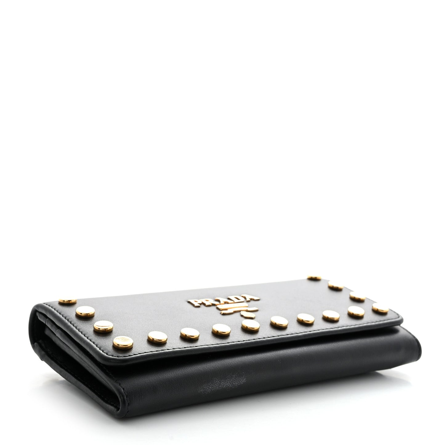 City Calf Studded Metal Continental Flap Travel Wallet Black