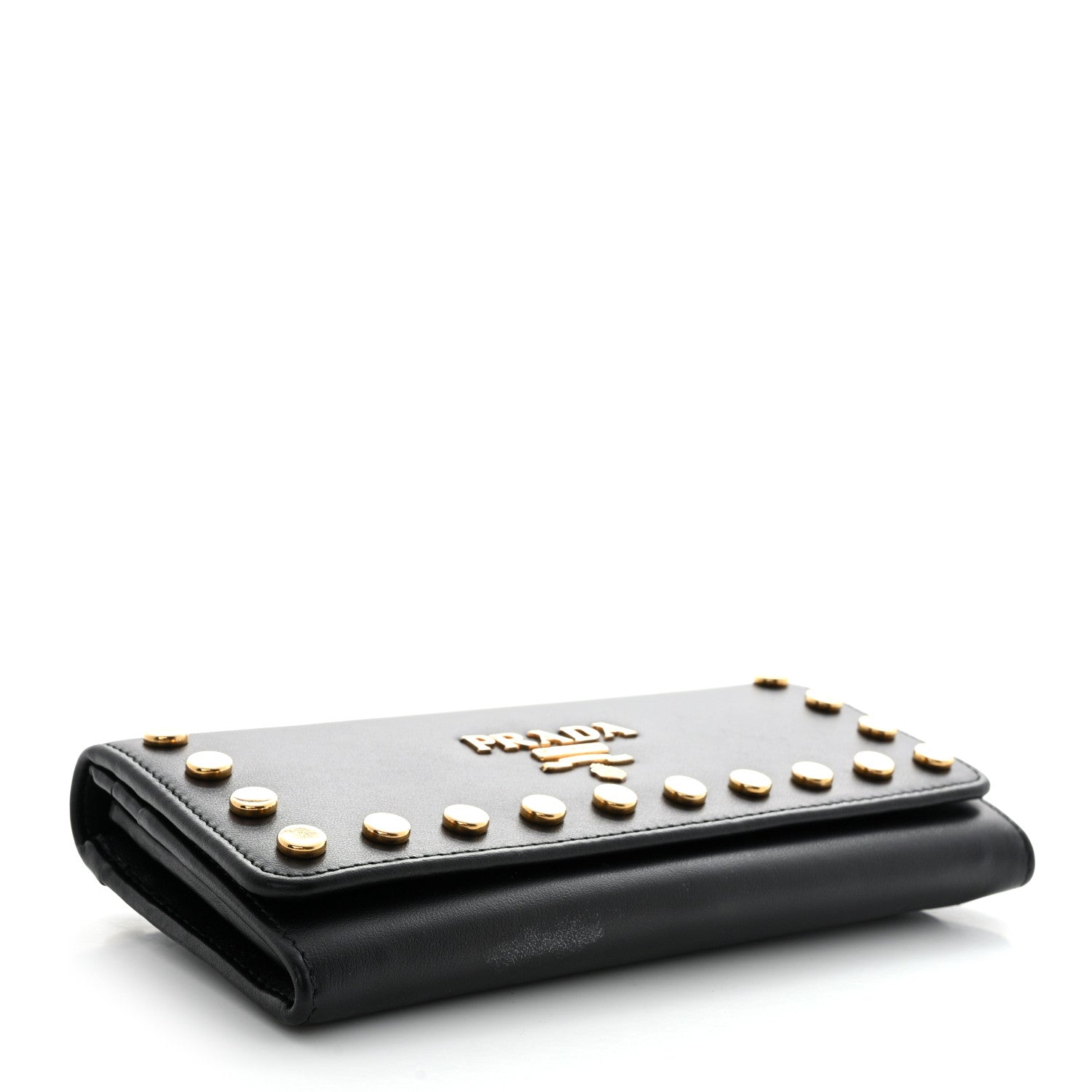 Prada City Calf Studded Metal Continental Flap Travel Wallet Black 5 of 11