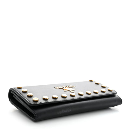 Prada City Calf Studded Metal Continental Flap Travel Wallet Black 5 of 11