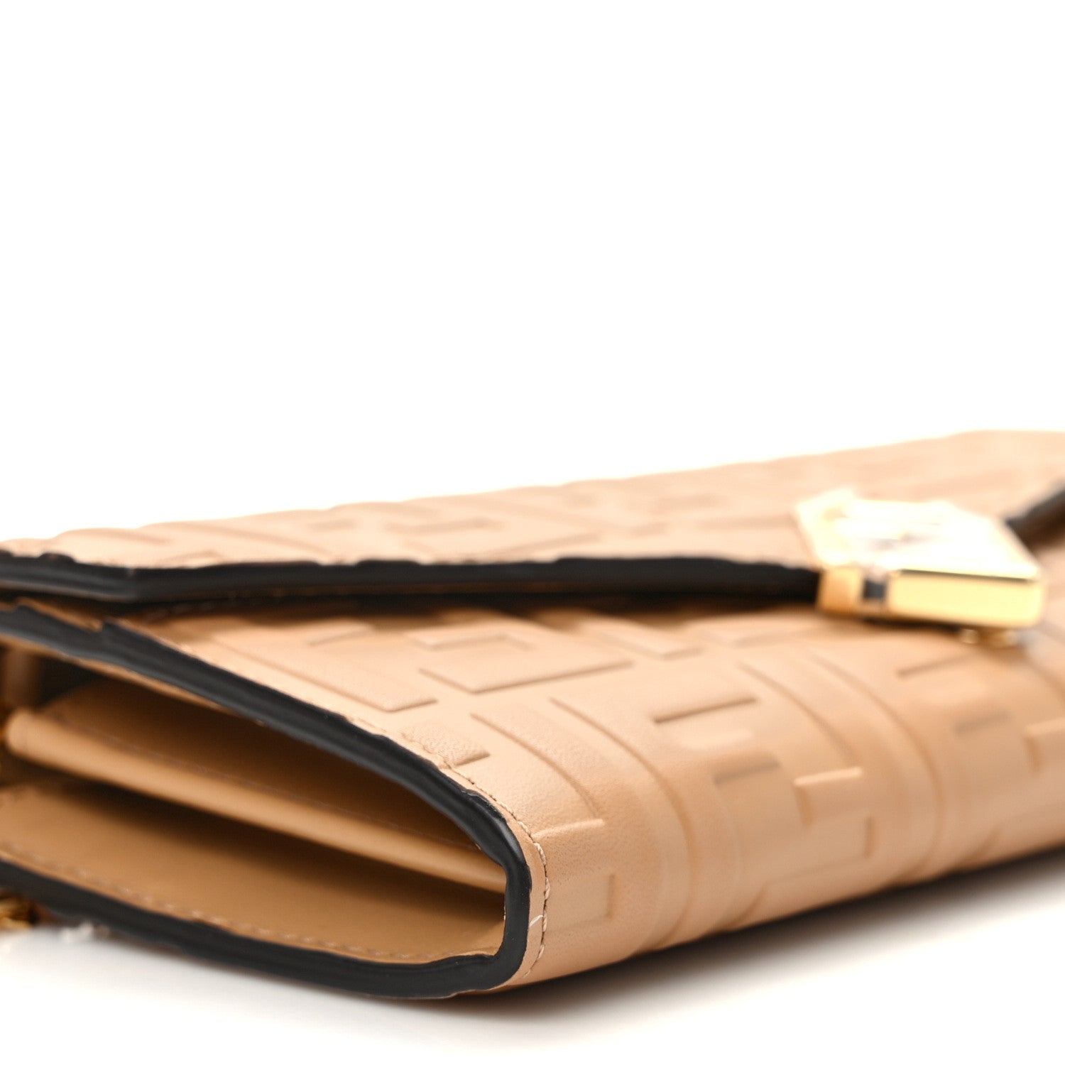 Fendi Vitello Soft F is Fendi Bi-Color FF 1974 Embossed Continental Envelope Wallet On Chain Miele Scuro 9 of 10