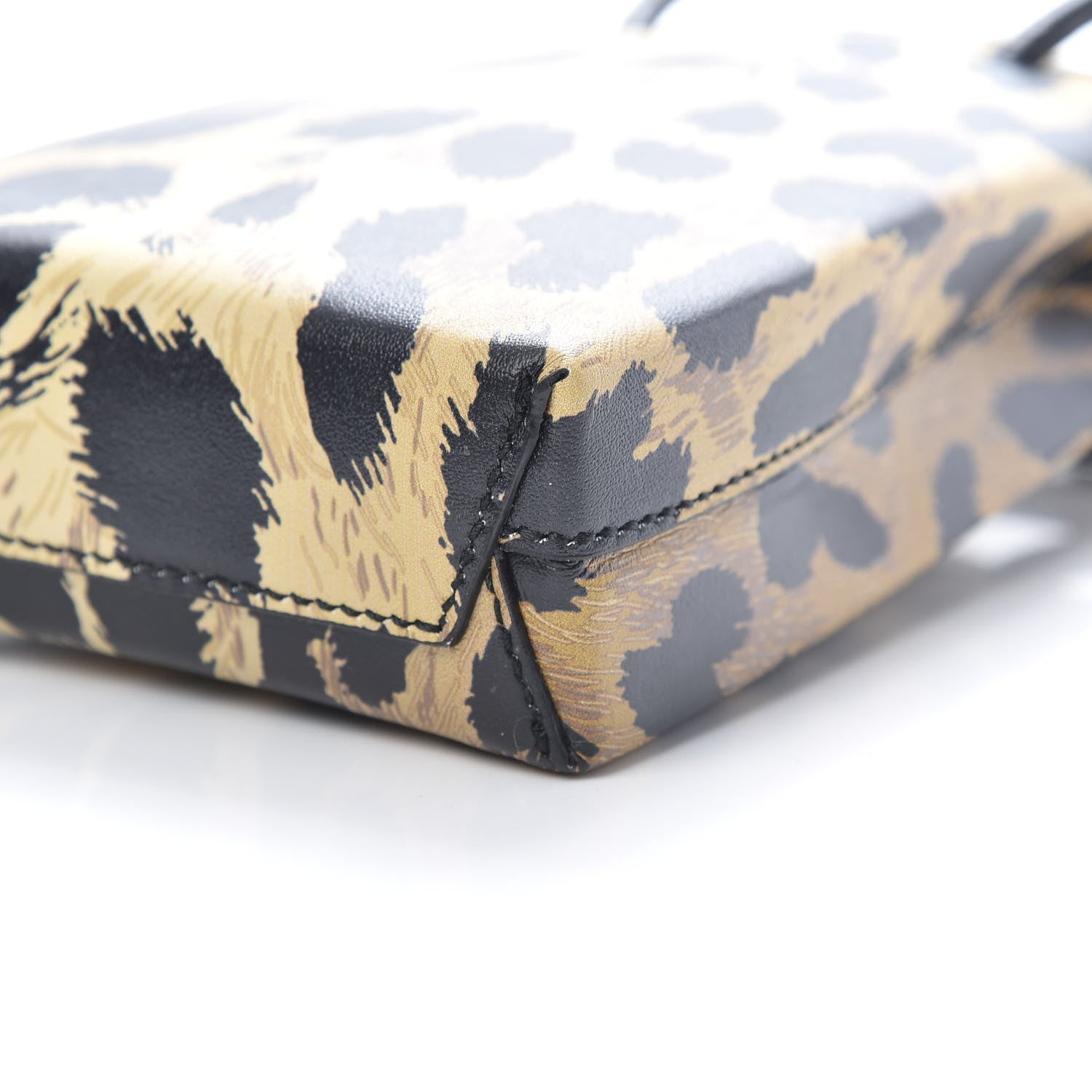 Balenciaga Smooth Calfskin Leopard Print Logo Shopping Phone Holder Bag Beige Black 10 of 10