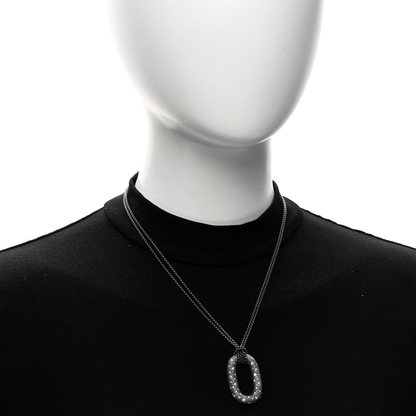 Sterling Silver Diamond Midnight Melange Oval Pendant Necklace
