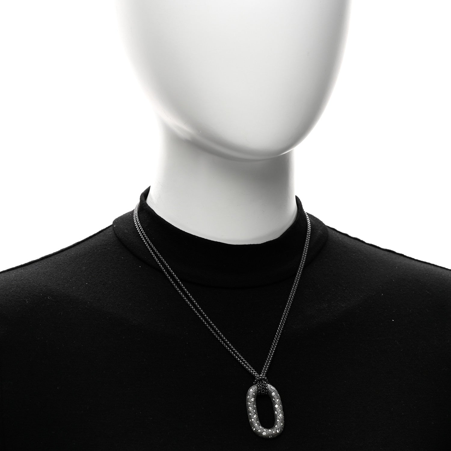 David Yurman Sterling Silver Diamond Midnight Melange Oval Pendant Necklace 2 of 4