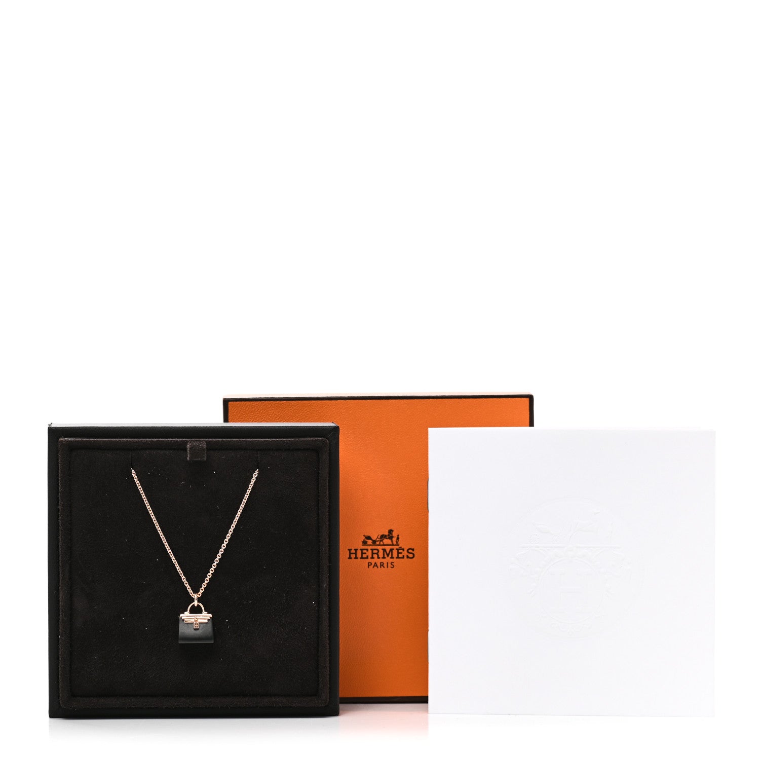 Hermes 18K Rose Gold Black Jade Kelly Amulettes Pendant Necklace 6 of 6