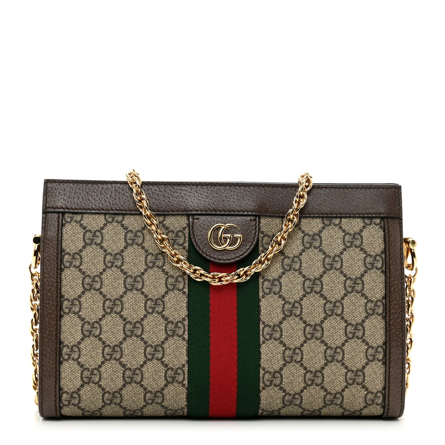 Gucci GG Supreme Monogram Web Small Ophidia Chain Shoulder Bag Brown 1 of 10
