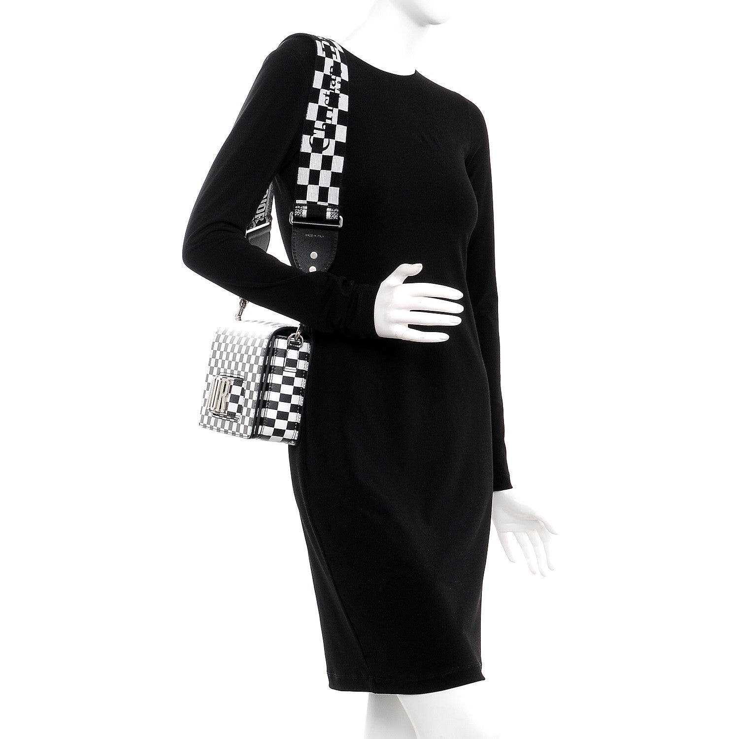 Christian Dior Smooth Calfskin Checkered Dio(r)evolution Flap Bag Black White 2 of 11