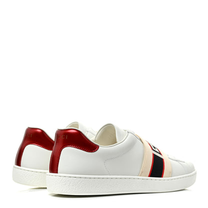 Gucci Calfskin Stripe Mens New Ace Sneakers 8.5 White Ecru Red Flame 5 of 9