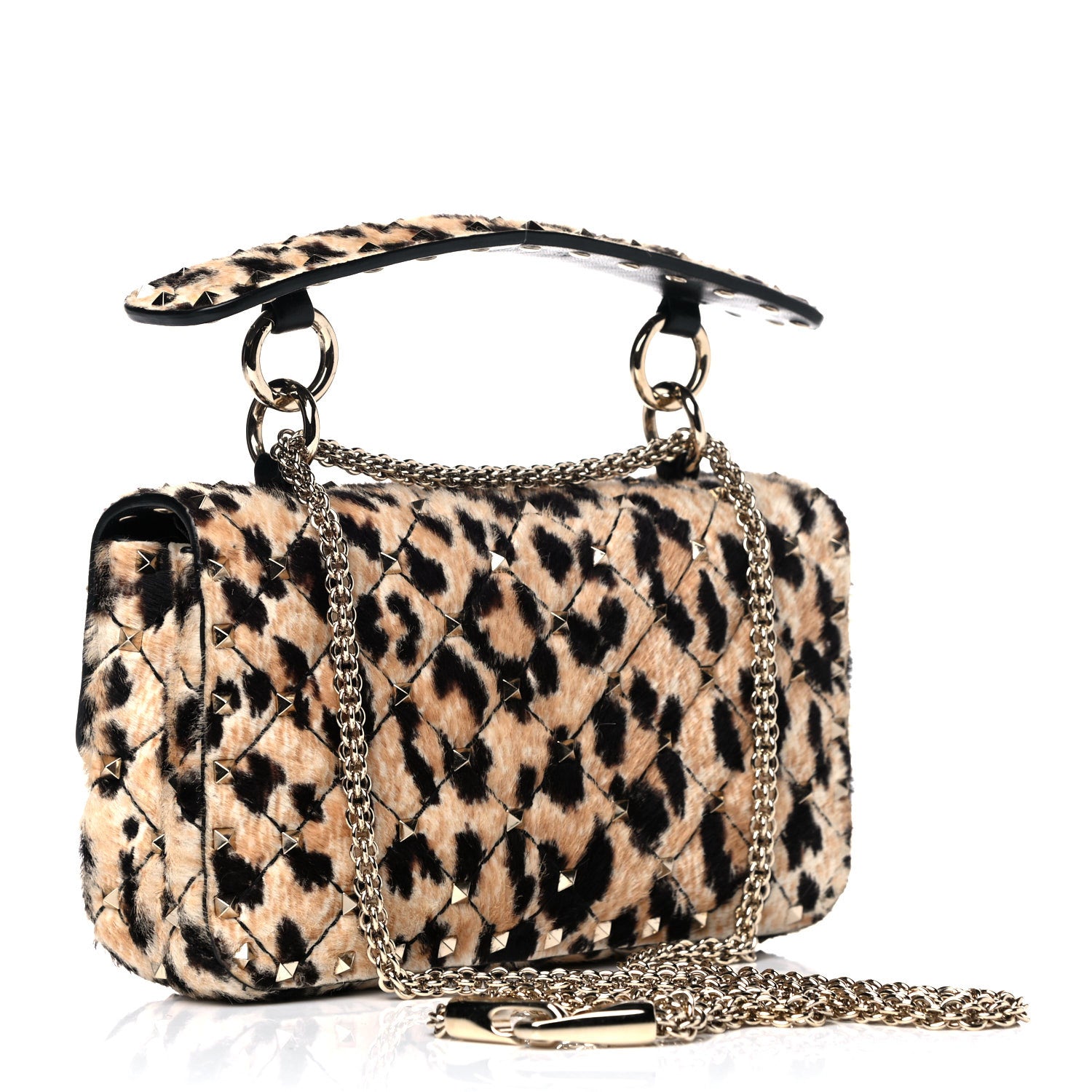 Valentino Garavani Calf Hair Leopard Print Small Rockstud Spike Shoulder Bag 3 of 17