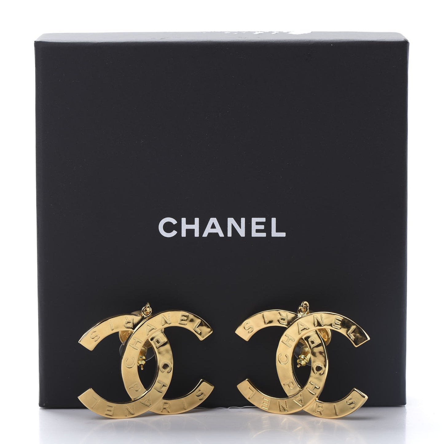 Metal Large Paris Button Earrings Gold