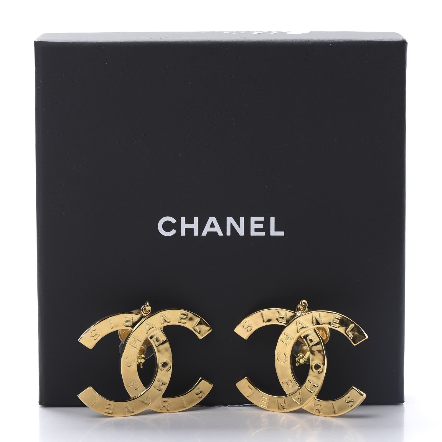 Chanel Metal Large Paris Button Earrings Gold 5 of 5