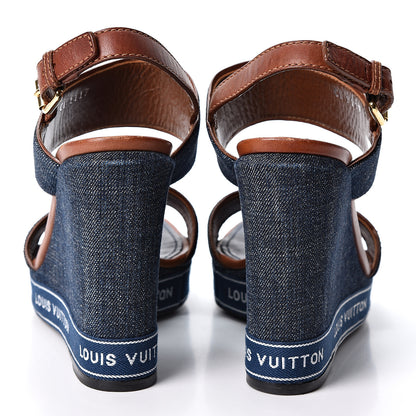 Louis Vuitton Denim Croisiere Wedge Sandals 38 Marine 5 of 9
