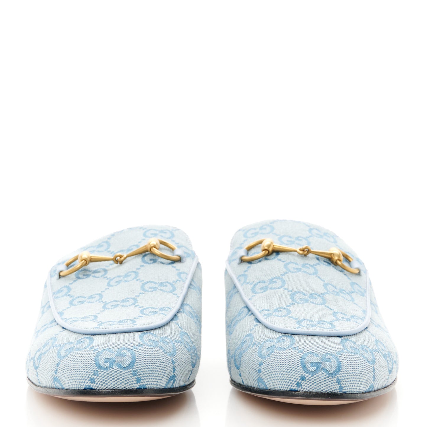 Canvas GG Monogram Nappa Womens Princetown Slippers 39.5 Porcelain Light Blue Dark Porcelain Light Blue