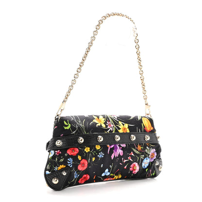 Gucci Satin Lizard Flora Floral Horsebit Clutch Black 3 of 10