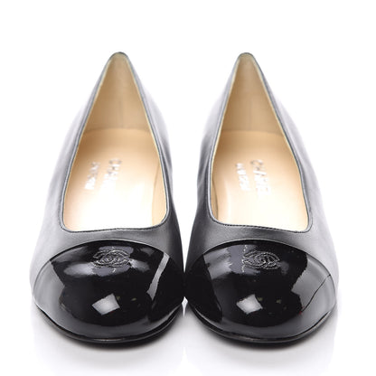 Chanel Lambskin Patent CC Cap Toe Pumps 37 Black 2 of 8