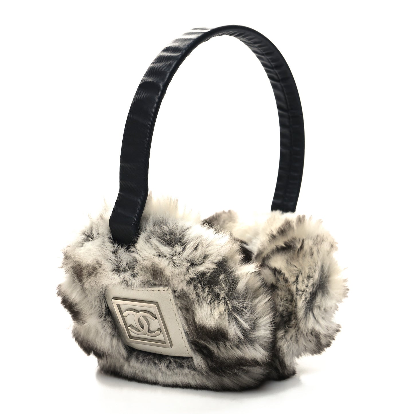 Chinchilla Fur CC Ear Muffs Beige Black