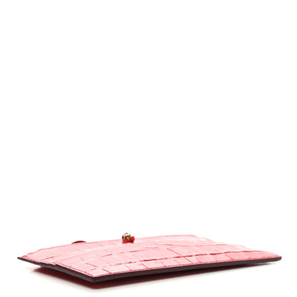 Alexander McQueen Calfskin Crocodile Embossed Skull Zip Wallet Card Holder Deep Red 4 of 8