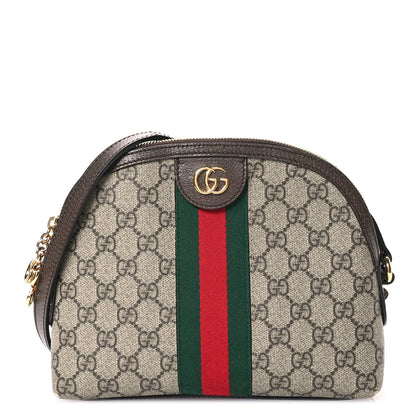 Gucci GG Supreme Monogram Textured Dollar Calfskin Web Small Ophidia Dome Shoulder Bag Beige Ebony New Acero 1 of 11