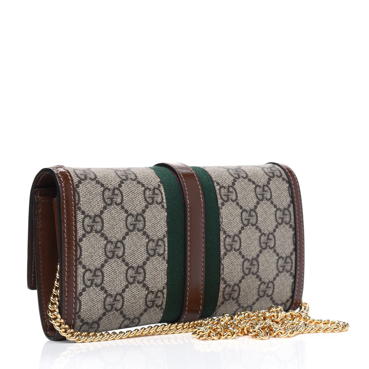 Gucci GG Supreme Monogram Azalea Calfskin Web Jackie 1961 Chain Wallet Beige Ebony Brown Sugar 2 of 5