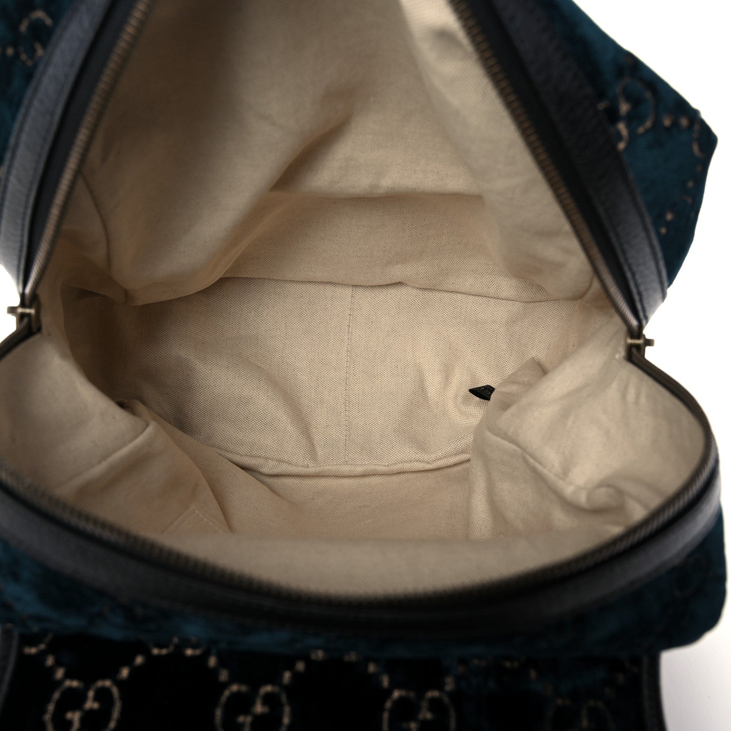 Gucci Velvet GG Monogram Textured Calfskin Web Small Double Buckle Backpack Blue Beige Black 5 of 11