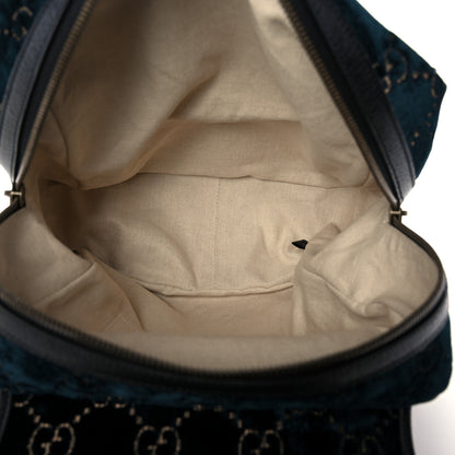 Gucci Velvet GG Monogram Textured Calfskin Web Small Double Buckle Backpack Blue Beige Black 5 of 11