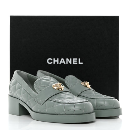 Chanel Lambskin Quilted CC Heart Loafers 37.5 Light Blue 9 of 9