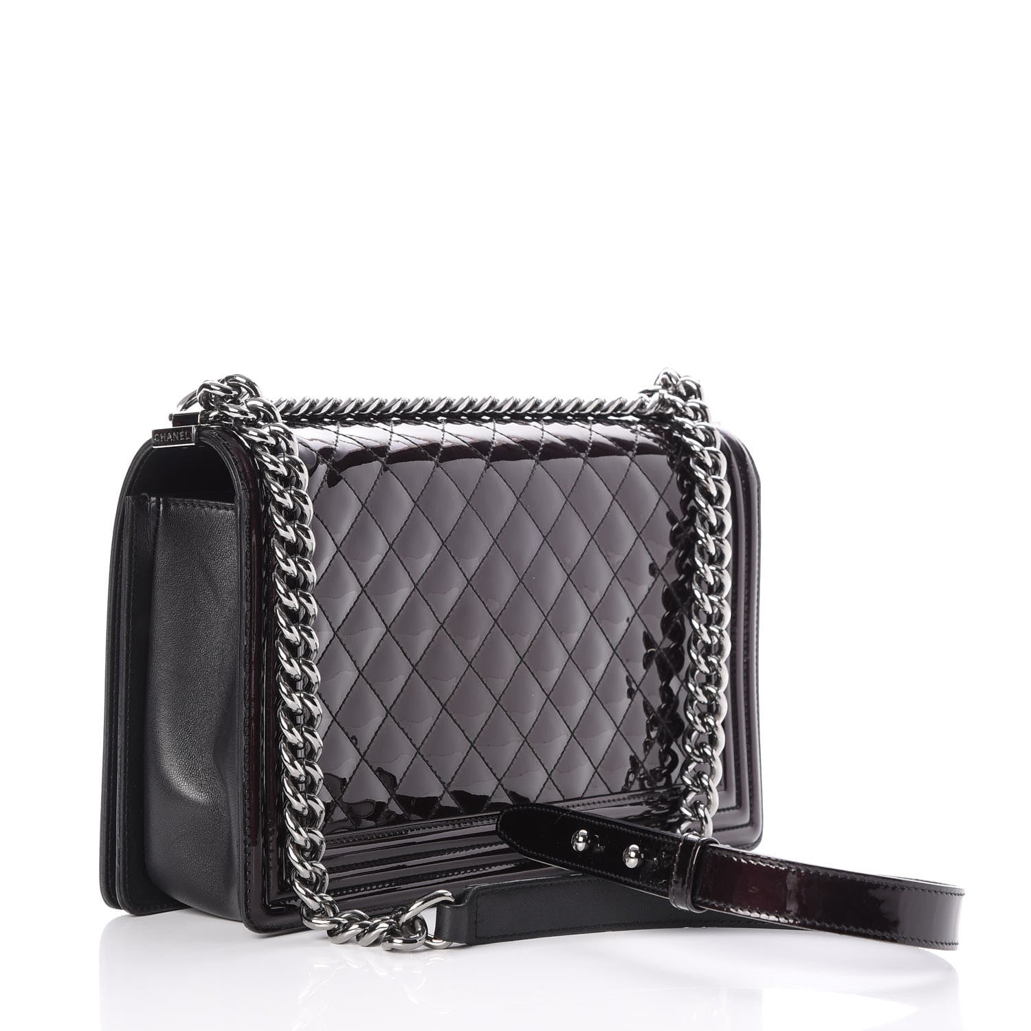 Chanel Patent Calfskin Quilted New Medium Plexiglass Boy Flap Black 4 of 15