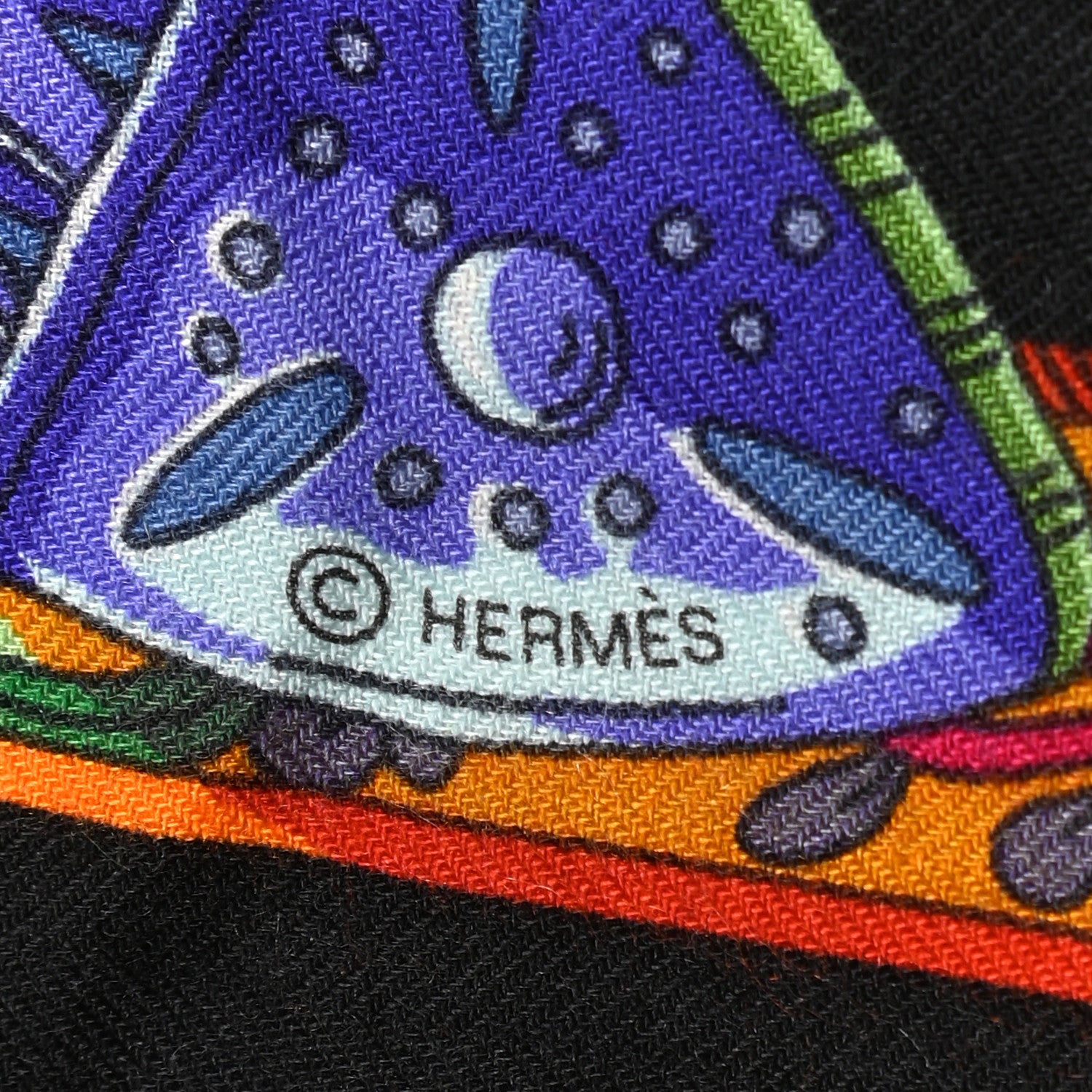Hermes Cashmere Silk Le Songe De La Licorne Shawl 140 Black Orange Rouge Vif 4 of 6