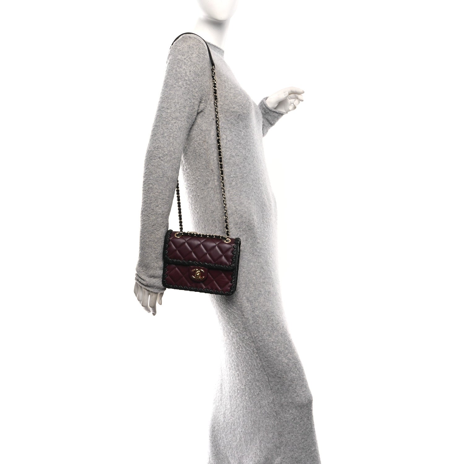 Chanel Lambskin Calfskin Braided Mini My Own Frame Flap Dark Burgundy Black 2 of 10